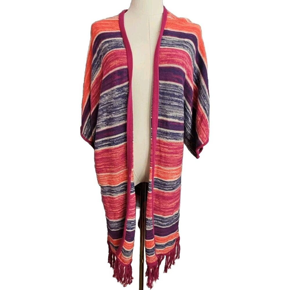 Wrangler Retro Kimono Sweater Fringed Duster Purple orange Blue Long Sm‎ Med